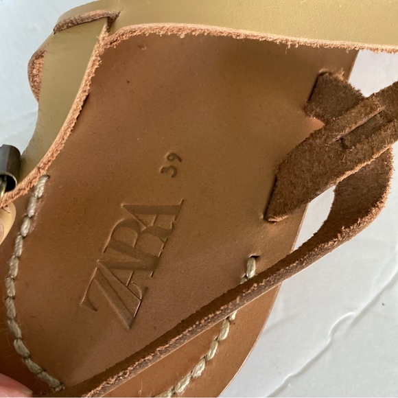 Zara Flat Sandals Tan Leather Straps Adjustable Buckle Ankle strap (39)8.5 - Picture 7 of 10
